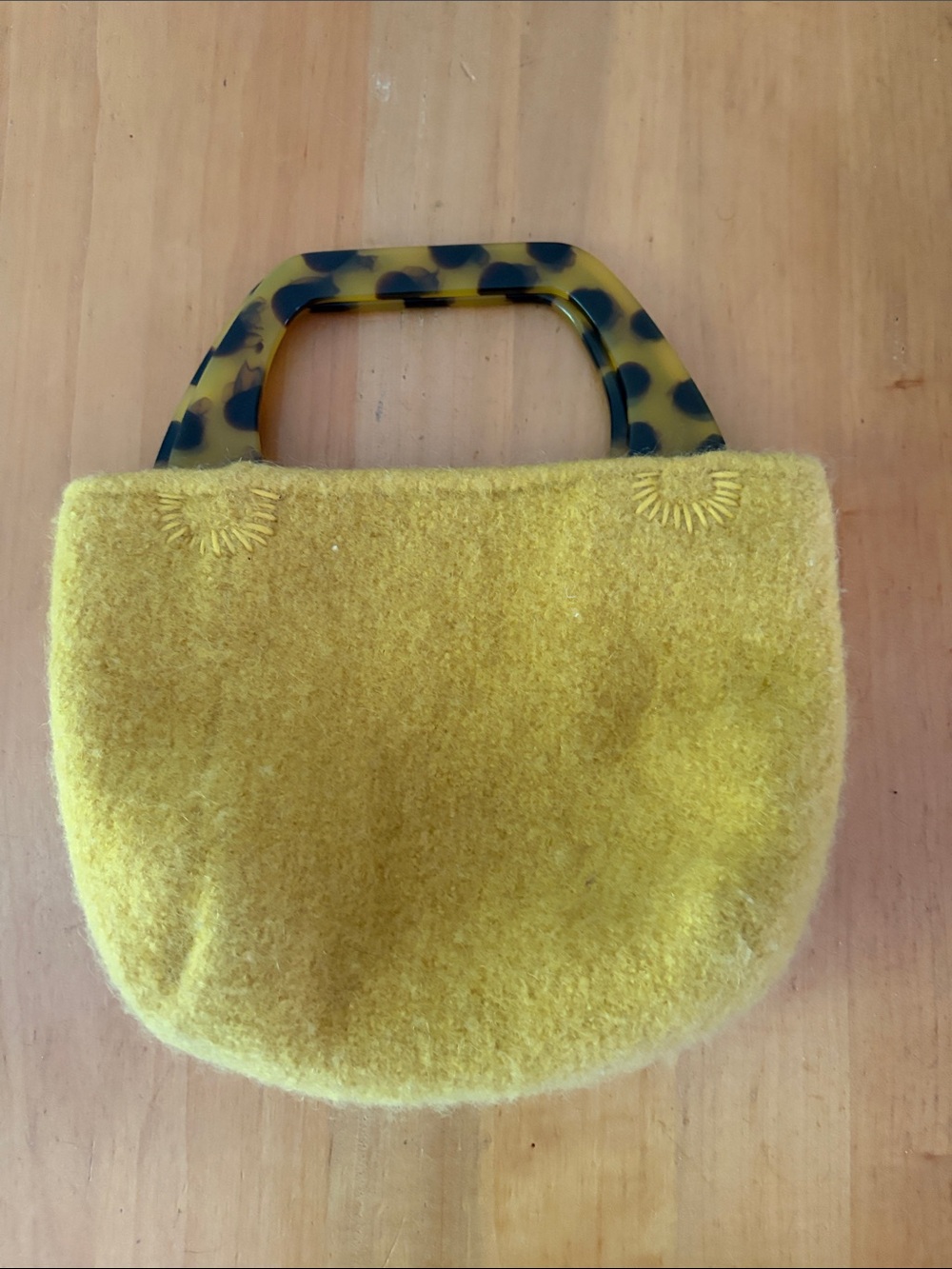 Judy Nantucket Chartreuse Yellow Boiled Wool Bag with Tortoiseshell Handle